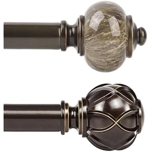 KAMANINA Bundle of 32 to 58 inch and 72-144 inch Curtain Rods, Netted Texture End and Marbled End, Antique Bronze