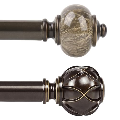 KAMANINA Bundle of 48 to 84 inch Curtain Rods, Netted Texture End and Marbled End, Antique Bronze