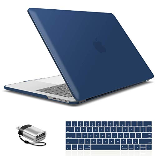 IBENZER Compatible with MacBook Pro 15 Inch Case 2019 2018 2017 2016 A1990 A1707, Hard Shell Case with Keyboard Cover & Type C Adapter for Mac Pro 15 Touch Bar, Navy Blue, T15NVBL+1TC A