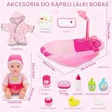 deAO Lalka niemowlęca z wanną i akcesoriami, 30 cm lalka kąpielowa z funkcjonującym prysznicem, pompa wodna z akcesoriami dla lalek, zabawka wanna dla dzieci od 3 lat, prezent dla dziewczynek
