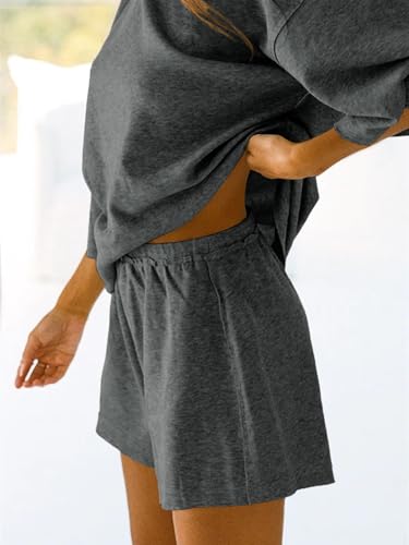 Image of Tankaneo Womens Pajama Sets 3 /4 Sleeve Oversized Tops & Loose Fit Shorts Lounge Set with Pockets Loungewear
