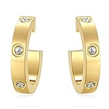 Pendientes de aro de diseño para mujer, circonita cúbica, acero inoxidable, color dorado, joyería de la amistad, cumpleaños, regalos de Navidad, Acero inoxidable, circonita