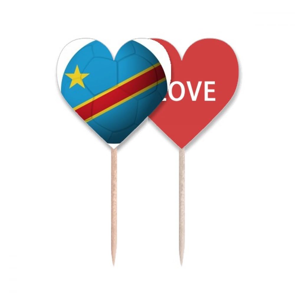 Cure-dents drapeau Congo football en forme de cœur pour décoration de cupcake