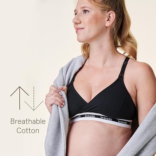 Bravado Designs Women\'s Original Sleep Nursing Bra, Regular Cup Maternity Bra for Breastfeeding, Black Sustainable Fabric, X-Large