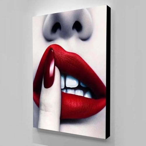 Art mural de lèvres rouges : toile abstraite chic de 35x50 cm sans cadre pour salon élégant