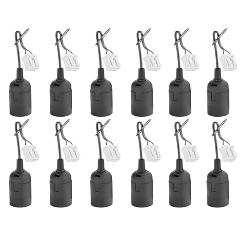 12 Stück E27 Baufassung Schwarz mit Schnellverbinder und Zugentlastung,Baufassung mit Leuchtmittel,Lampenfassung e27 für Baustellen, DIY-Projekte, und Temporäre Beleuchtung