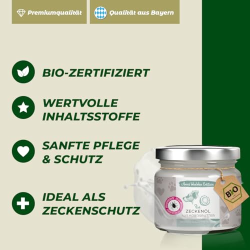 Zeckenöl Bio 250ml Premium & regional - aus Kokosbutter – Natürlicher Zeckenschutz Hund und Katze – Effektives pflanzliches Zeckenmittel & Flohmittel - Aura vom Land