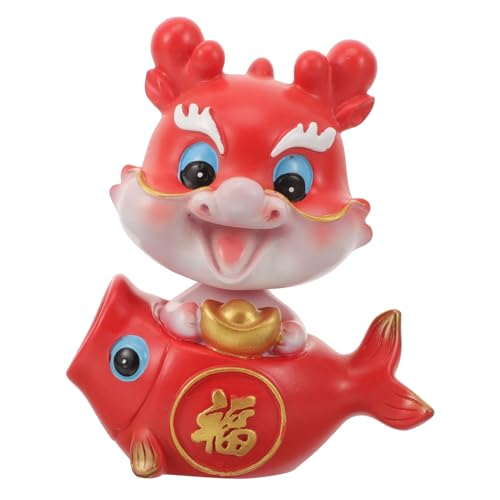 SMASOLO Adorno Dragón para Coche Resina Sólida Decoración Interior Miniatura Coleccionable para Año Regalo Auspicioso Rojo