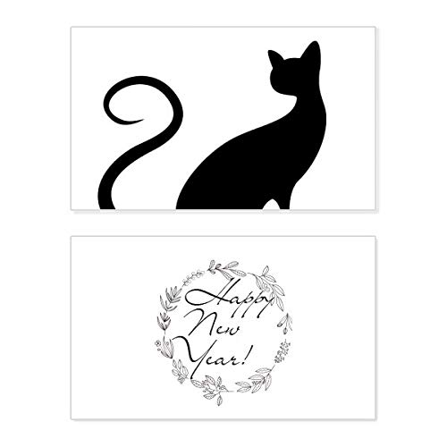 Tarjeta de Año Nuevo de gato negro para decorar tu hogar y felicitar a tus amigos