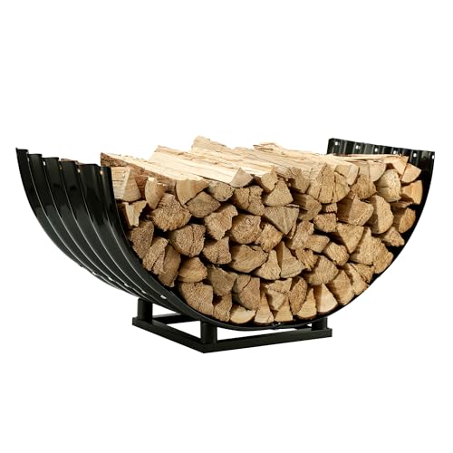 Reviews de Leña para comprar hoy. 48 TBMLC - Estante redondo duradero de metal para leña con diseño de hoja de hierro rizado con soporte elegante para uso en interiores y exteriores, alrededor de chimenea o fogata,...