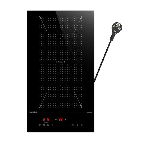 Hermitlux Induktionskochfeld mit Flexzonen, Einbau Domino Induktionskochfeld mit 9 Leistungsstufen und Booster Funktion,Einbau Schieberegler Steuerung & Timer, 30 cm, 3500 W