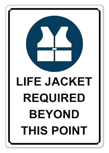 peiyeety Life Jacket Required Beyond This Point Aluminum Tin Sign for Home Kitchen Wall Decor 12x16 Inches