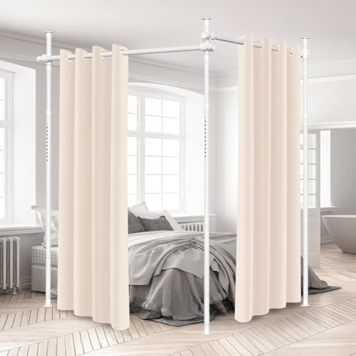 Tringle à rideau de séparation de pièce ajustable sans perçage blanc