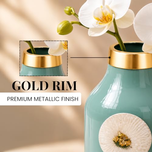 Image of Urban Born Metal vases for Flowers & Plants | Metal pots for Plants | Home Decor | Vases Decorative | Living Room | Living Room Vintage Decor (12 X 12 X 18 cm) Aqua