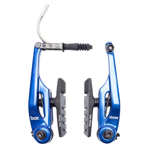 Box Three 108 Millimeters V Brake with Brake Pad Adjustment, Phillips Head Tension Screw, 5mn Allen Key, and Air Flow Brake Shoes with Dual Compound Pads, Blue