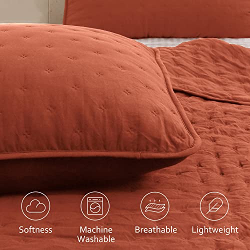 ROARINGWILD Burnt Orange Quilt Sets Twin Size with Pillow Shams, Twin Quilt Bedding Set, Lightweight Soft Bedspread Coverlet, Quilted Comforter for All Season