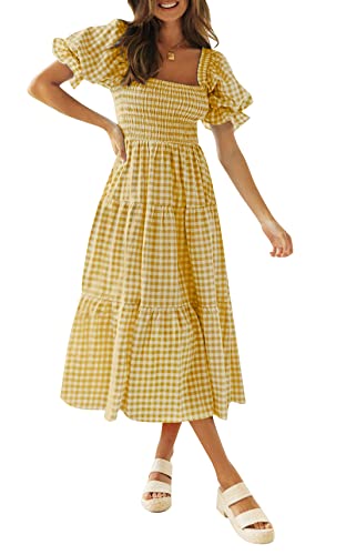 ZESICA Women's 2026 Bohemian Summer Plaid Square Neck...