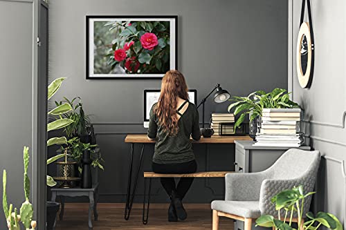 Cadre photo 50x70 cm en bois MDF noir moderne avec affiche Camélia élégante Tulup