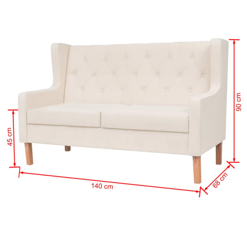2-Sitzer Sofa Cremeweiß 140x68x90 cm aus Massivholz & Polyester, Modernes kleines Sofa für Wohnzimmer, Büro, Flur und Schlafzimmer