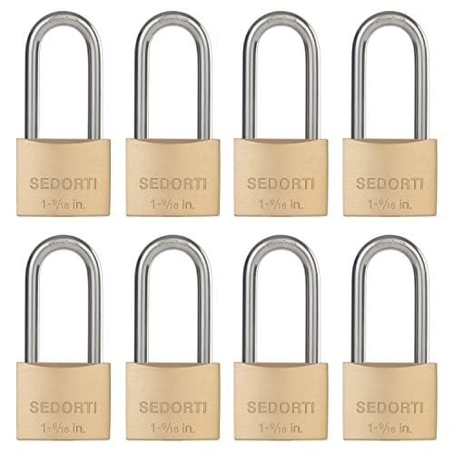 Image of SEDORTI Weatherproof Padlock with Stainless Steel 304 Long Shackle and Solid Brass Body, 1-9 /16 in. Wide, 8 Padlocks Keyed Alike, Marine Grade Rustproof Lock for Outdoors Use YNBSP840