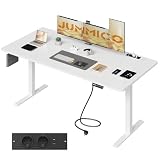 JUMMICO Scrivania Regolabile in Altezza con Presa 180x80 cm Bianca