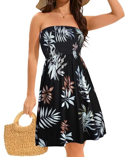 Image of elescat Summer Dresses for Women 2026 Strapless Casual Beach Cover Ups Tube Top Sundress
