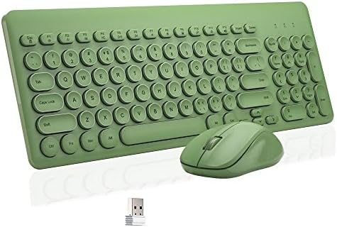 Wireless Keyboard and Mouse Combo, Superbcco 2.4GHz USB Cordless Computer Keyboard with Numeric Keypad, Quiet Click, Round Keys, Slim for Desktop/PC/Laptop/Surface/Windows OS (Crocodile Green)