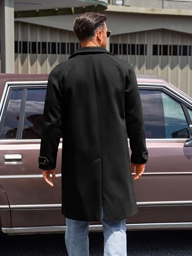 Runcati Mens Trench Coat Notched Collar Single Breasted Mid Long Peacoat Slim Fit Winter Warm Chunky Overcoat3