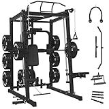 Mikolo All-in-One Smith Machine Home Gym, 2000LBS Power Cage with Cable Crossover System, Integrated Squat Rack with Weight Bar for Full-Body Training—LAT Pulldown, T-Bar Row, Triceps, Chest Fly
