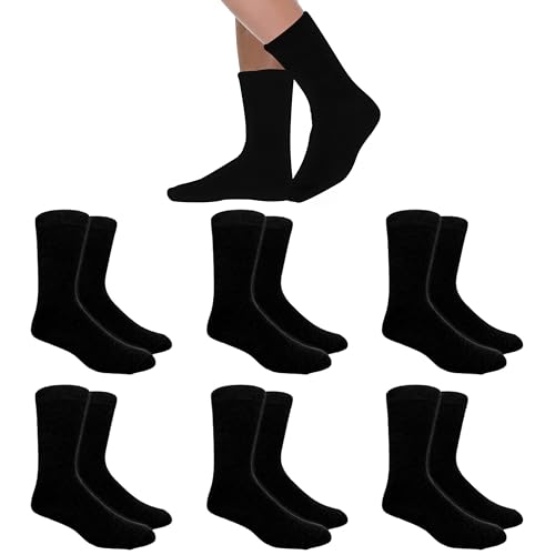 POPYS 6 Paia Calze termiche Unisex in cottone con interno in peluche | donna | invernali | uomo (35-40, NERO)