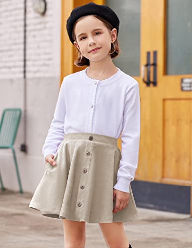 Flypigs Short Corduroy Skirt For Big Girls With Pockets For Party Uniform Mini Short Skirt Winter Beige #TOP1