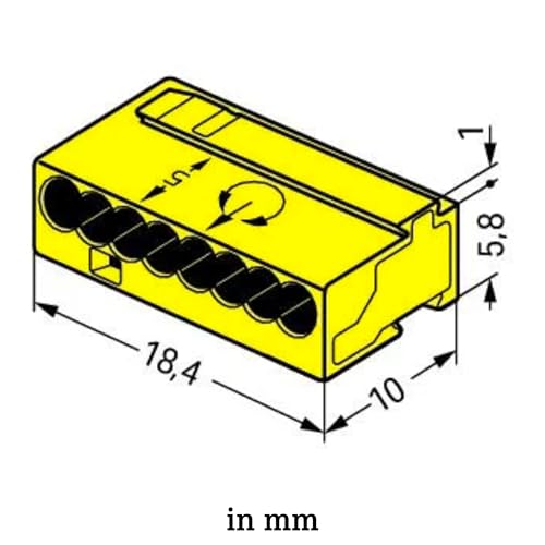 Image of 243-508 | WAGO Micro PUSHWIRE | 8-Conductor Connector for Junction Boxes | AWG 22 - 18 Solid | Yellow| [Box of 50 Pieces]
