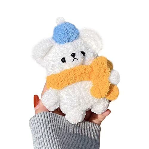 Yatchen Furry Case for AirPods 4,Funny Cute 3D Cartoon Plush Kawaii White Bear Yellow Scarf Fluffy Soft Warm for AirPods 4rd Generation Carrying Charging Box with Keychain Protector