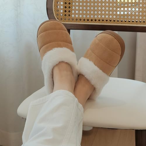 TUOBUQU Women's Suede Memory Foam Slippers Warm Fuzzy House Slippers Indoor Outdoor Scuff2