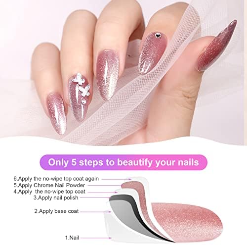 URAQT Chrome Nail Powder, 6Pcs Holographic Pearl Nail Powder, Ice Mermaid Aurora Nail Art Pigment Powder with 2 Sponge Brush, Mirror Effect Pigment Manicure Glitter for DIY Nail Decoration