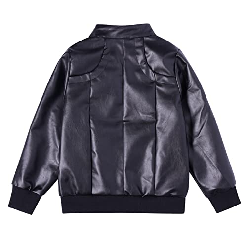 Boy's Trendy Stand Collar Pu Leather Moto Jacket Leather Coat, Black, 140(8/9 Yr) #TOP3