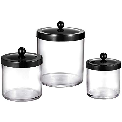 Premium Quality Apothecary Jars - Clear Plastic Storage Jars With Rust Proof Stainless Steel Lids - Bathroom Vanity Countertop Storage Organizer Canister Holder House Decor | Set Of 3 (Black) #TOP2