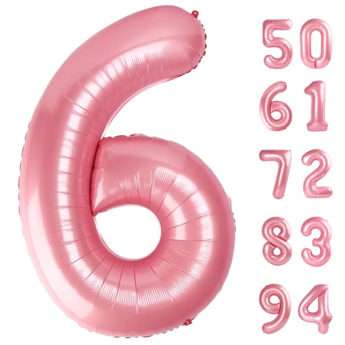 Image of Pearlescent Pink 6 Balloon, Number Balloons 40 Inch, 6th Balloons for Birthday Decorations, Pastel Pink Party Supplies 6 Birthday Balloon, Number 6 Balloon