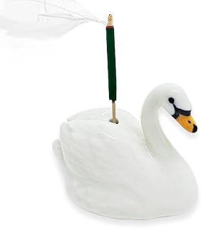 Tiny 1¾" White Swan Bird Animal Incense Holder - Ceramic Incense Stick Burner Clay Tray Porcelain Miniature Handmade Animals Decorative Figurine Cute Mini Colorful Décor Gifts