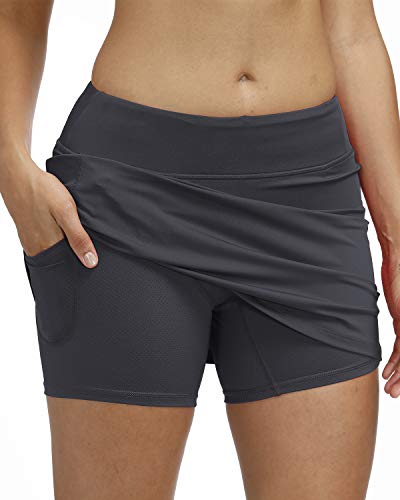 3AXE Women\'s Tennis Skorts with Inner Shorts Pockets Lightweight Active Skirts for Golf Sports Running Dress Grey Large