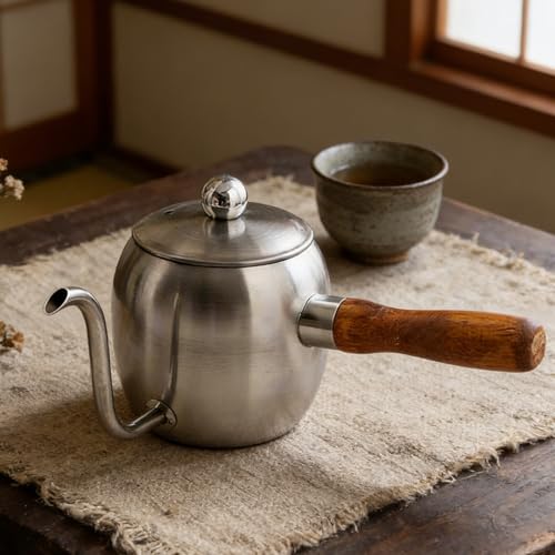 Gotero de café de acero inoxidable de 500ml con mango de madera ergonómico 7