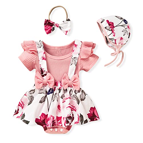 Image of Unutiylo Preemie Newborn Baby Girl Clothes Romper Suspender Dress Summer Outfits Ruffle Short Sleeve Set