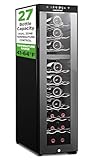 NutriChef 27 Bottle Wine Fridge | Dual Zone Wine Chiller | Adjustable Temperature 41°F to 64°F | Ultra Quiet Operation | Wine Cooler For Home, & Office | Free Standing 43x11x23 IN | Black