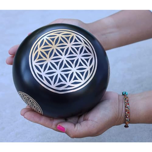 Image of The Healing Store 4 inch Singing Bowl Tibetan Buddhist Prayer Instrument With Striker Stick | OM Bell | OM Bowl | Meditation Bowl | Music Therapy (black flower)