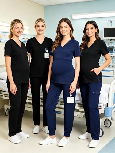 Image of PACBREEZE Women's Maternity Scrubs with 6 Pockets, Workwear Maternity Jogger Scrubs Pregnancy Pants, S-XXL