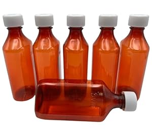 Sandhill Tools Bernsteinfarbene Kunststoffflaschen mit kindersicheren Kappen, 6 Stück
