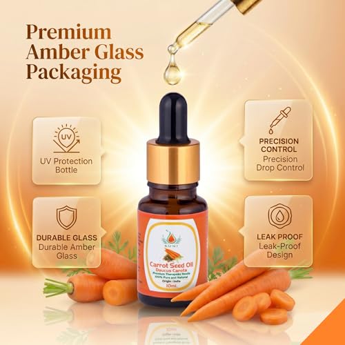 Image of KUNJ Carrot Seed Oil 10ml | 100% Pure & Natural Cold Pressed Oil | Undiluted Beauty Oil for Glowing Skin, Face Nourishment, Skin Hydration & Daily Skincare Use