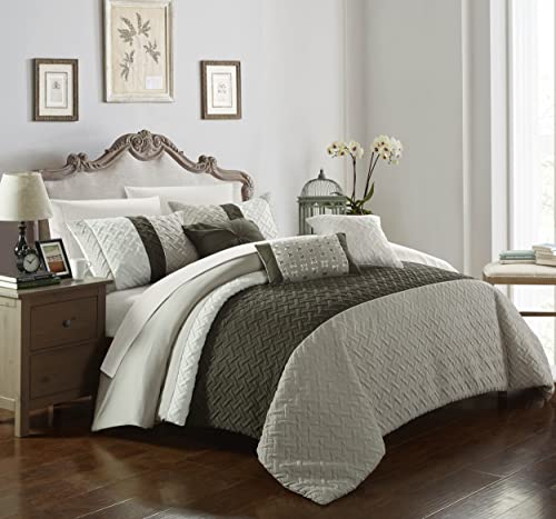 Chic Home Osnat 10 Piece Comforter Set Color Block Quilted Embroidered Design Bed In A Bag Bedding – Sheets Decorative Pillows Shams Included Queen Brown #TOP1
