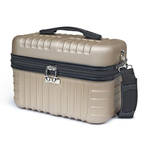 KINSTON Vanity - Estojo de viagem rígido com boneca, organizador de viagem, caixa de armazenamento, grande capacidade, L 32 x H 24 x P 19 cm, Vanity RIGIDA capa ABS, Champanhe, VANITY RIGIDA Caixa ABS