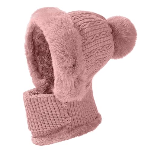 JFAN Cappelli Donna Inverno Berretto Donna in Maglia Cappello e Sciarpa Donna in Pile Caldo per Sci Outdoor Rosa